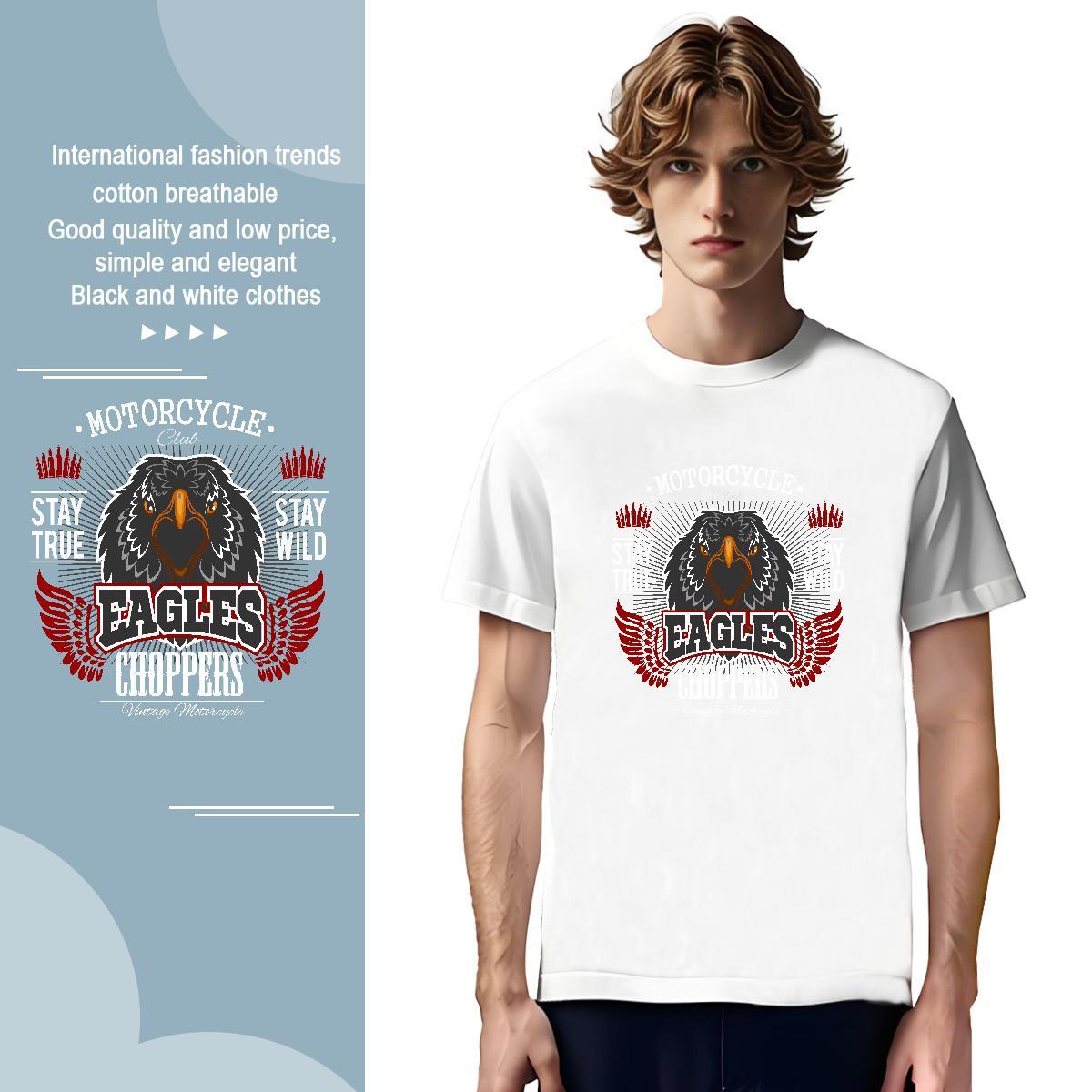 Man T Shirts 100% Cotton 230g eagle Sport Crew Neck Breathable Black White Men Tops Tees New Arrival Unisex Tops Shirt
