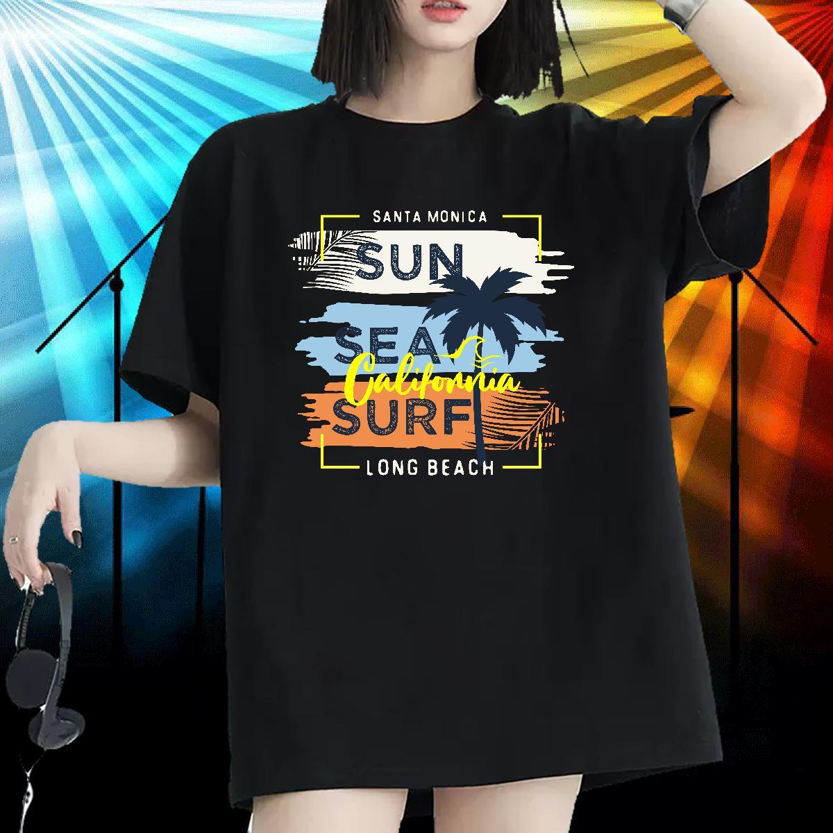 2024 Women Tshirts Spring Summer Short Sleeve O-Neck Tops Tees 5A 230g Pure Cotton tree Black Oversized T-Shirts for Women