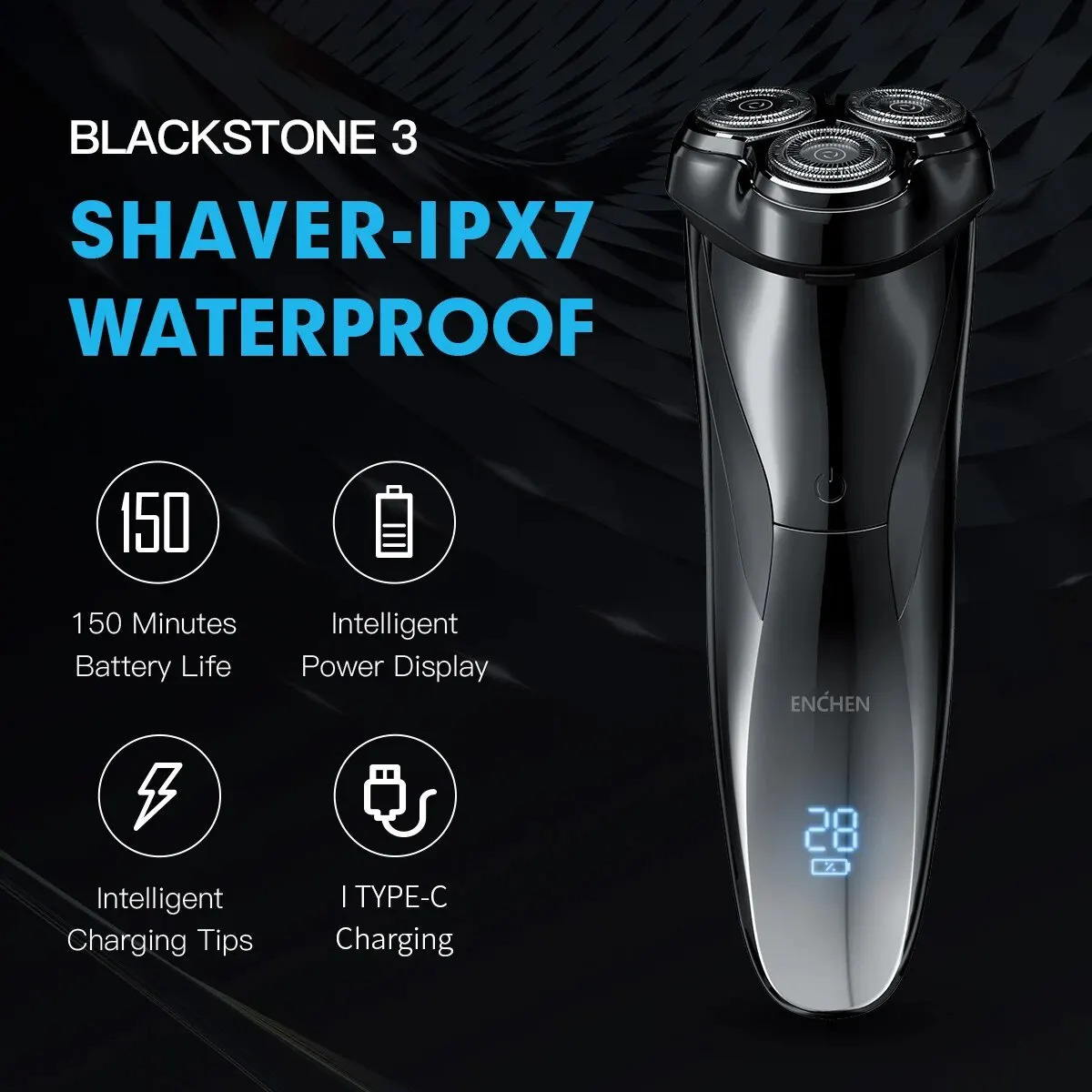 ENCHEN Electric Shaver 3D Blackstone 3 IPX7 Waterproof Razor Wet And Dry Dual Use Face Beard Battery Digital Display For Men 240814