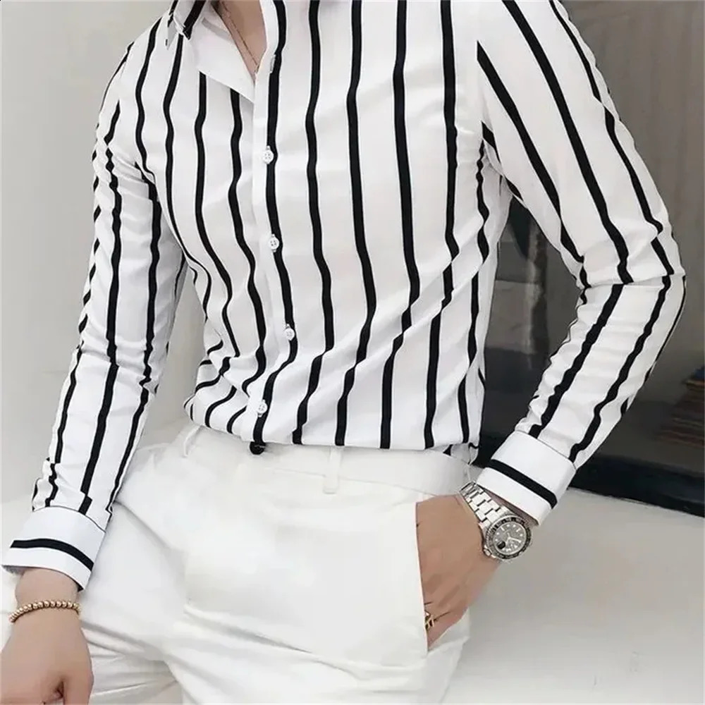 Mens Shirts Formal Loose Men Striped Office Solid Shirts Promotion Elegant Slim Shirts Fast XS-6XL 240820