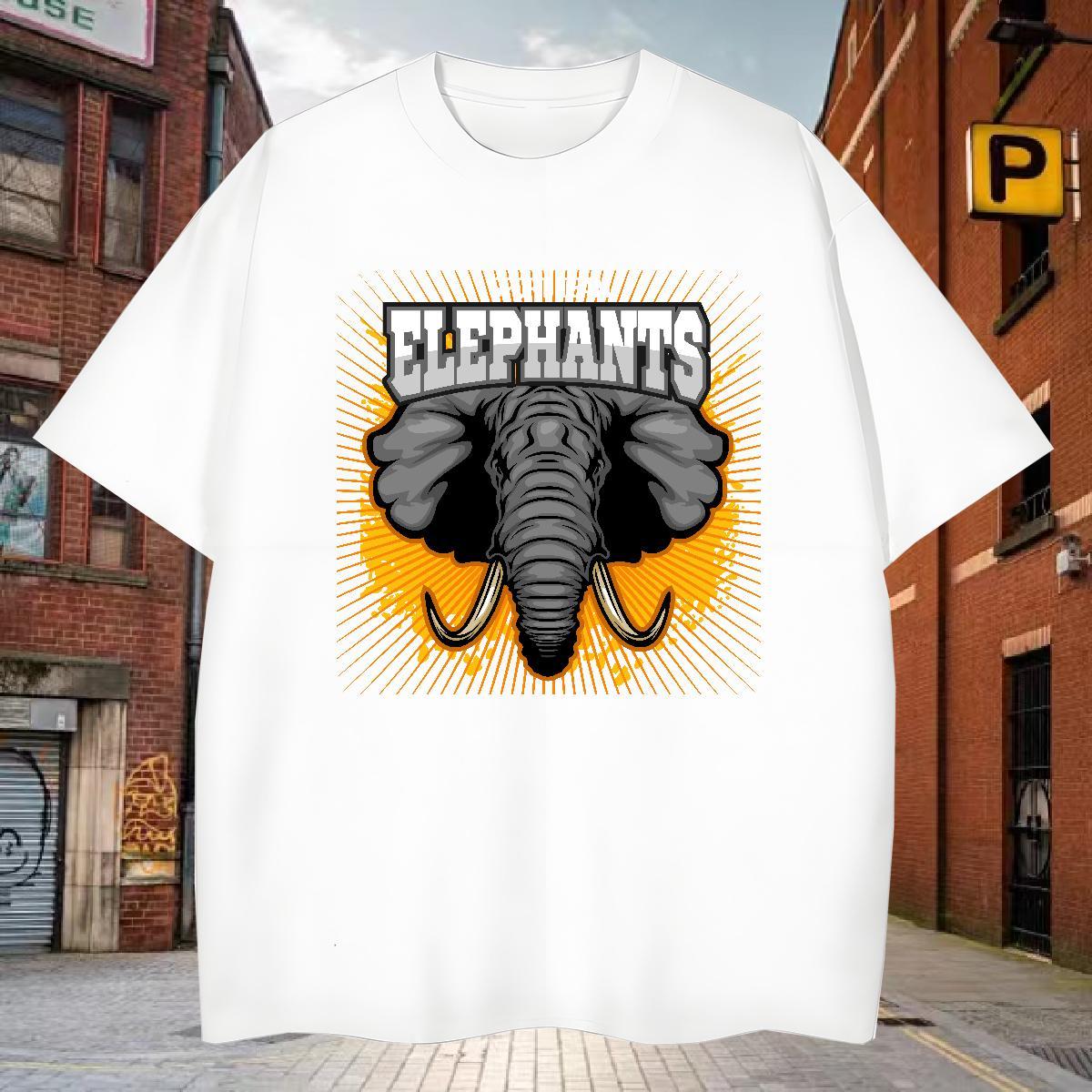Soft T-Shirts elephant Crew Neck Street Graphic 230g 100% Cotton Men Tops Tees New Designer Clothes