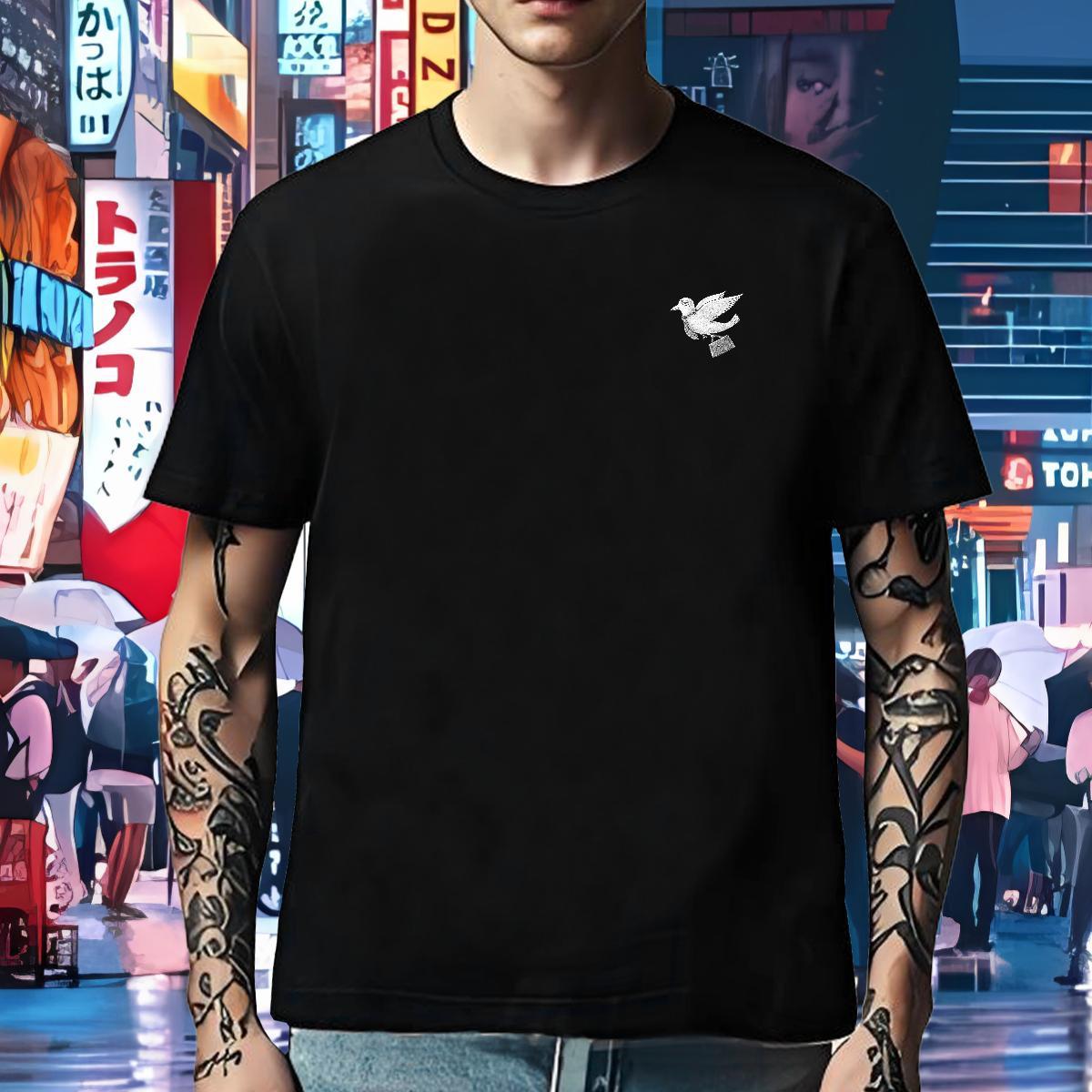 Brand Men Tshirts bird Street Casual 230g Pure Cotton Tees Shirts Crew Neck Wholesale T Shirt For Man Black Oversized