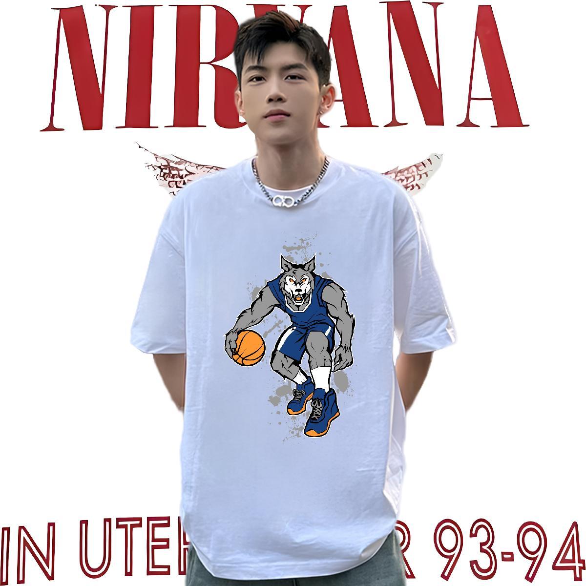 New Arrival Men Clothes T-Shirt wolf Street wear Hip Hop 230g Cotton Top Tees O Neck Short Sleeves Unisex T Shirts Men Custom Anime