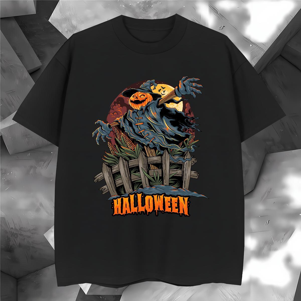 Soft T-Shirts for Men halloween Short Sleeve O-Neck Summer Casual Custom Big Size 230g Pure Cotton Men Tees Fashion Casual Tops Tees