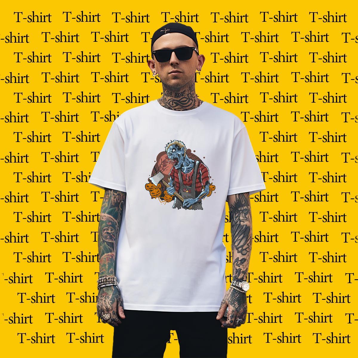 Free Shipping Mens T Shirts zombie Breathable Short Sleeve Street Wear Plus Size Custom 100% Cotton 230g Men Tops Tees Fashion New Polos