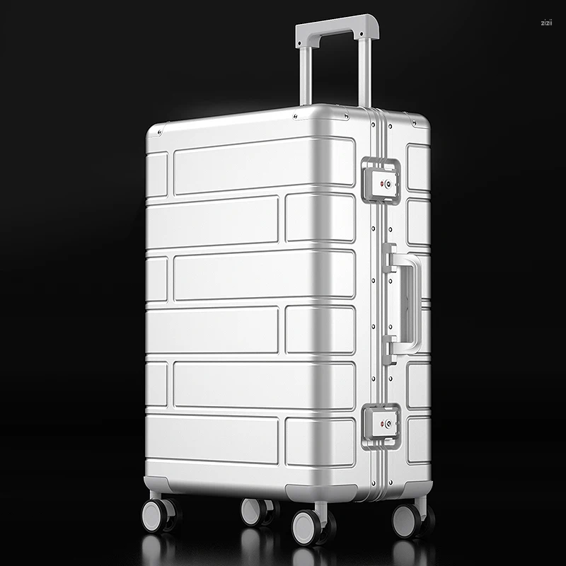 Suitcases Top Quality Aluminum Travel Lage Business Trolley Suitcase Bag Spinner Boarding Carry On Rolg 20/24/28 Inch 4