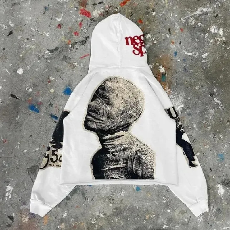 American Harajuku Hip Hop Retro Mummy Graphic Print Oversized Hoodies for Man Gothic Pullover Streetwear Y2K Sweatshirt 240819