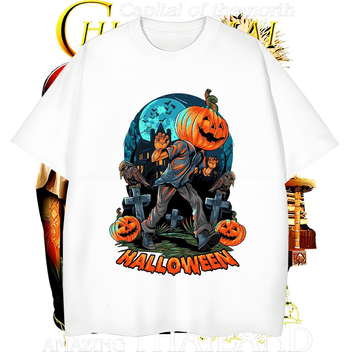 Cool T shirt pumpkin Short Sleeve Soft Beach DIY Logo Oversized 230g Pure Cotton Men Tshirts New Arrival Clothes