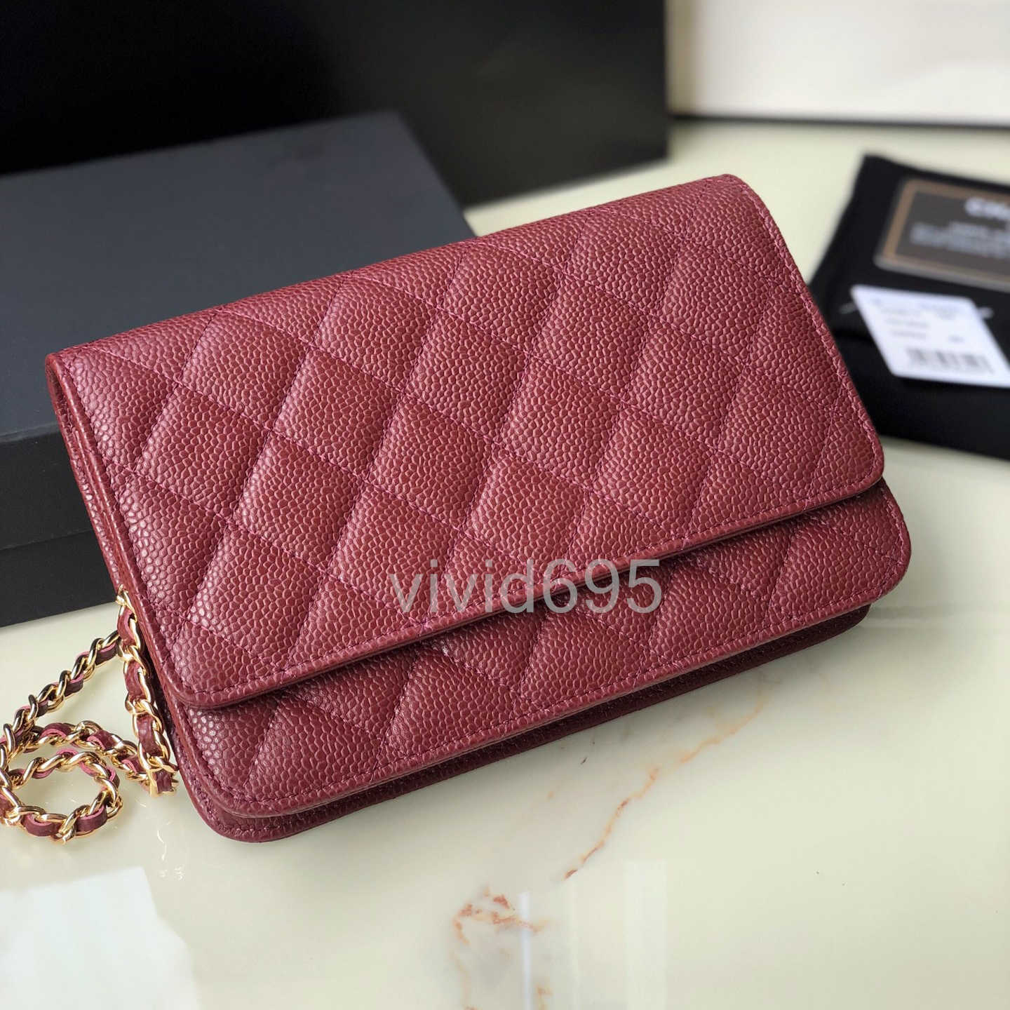 Designer bag Fashion Bags Top Quality Women Designer CLASSIC Wallet On Chain caviar Woc Bag Grained Shiny Calfskin Crossbody Bags Shoulder Purse