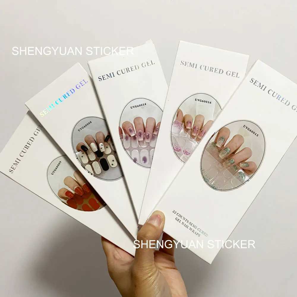 Semi-cured French Nail Wraps Gold Sliver Glitter Gel Lasting Eco-friendly Manicure UV Lamp Need Nail Sticker Finger DecalsXJ240815