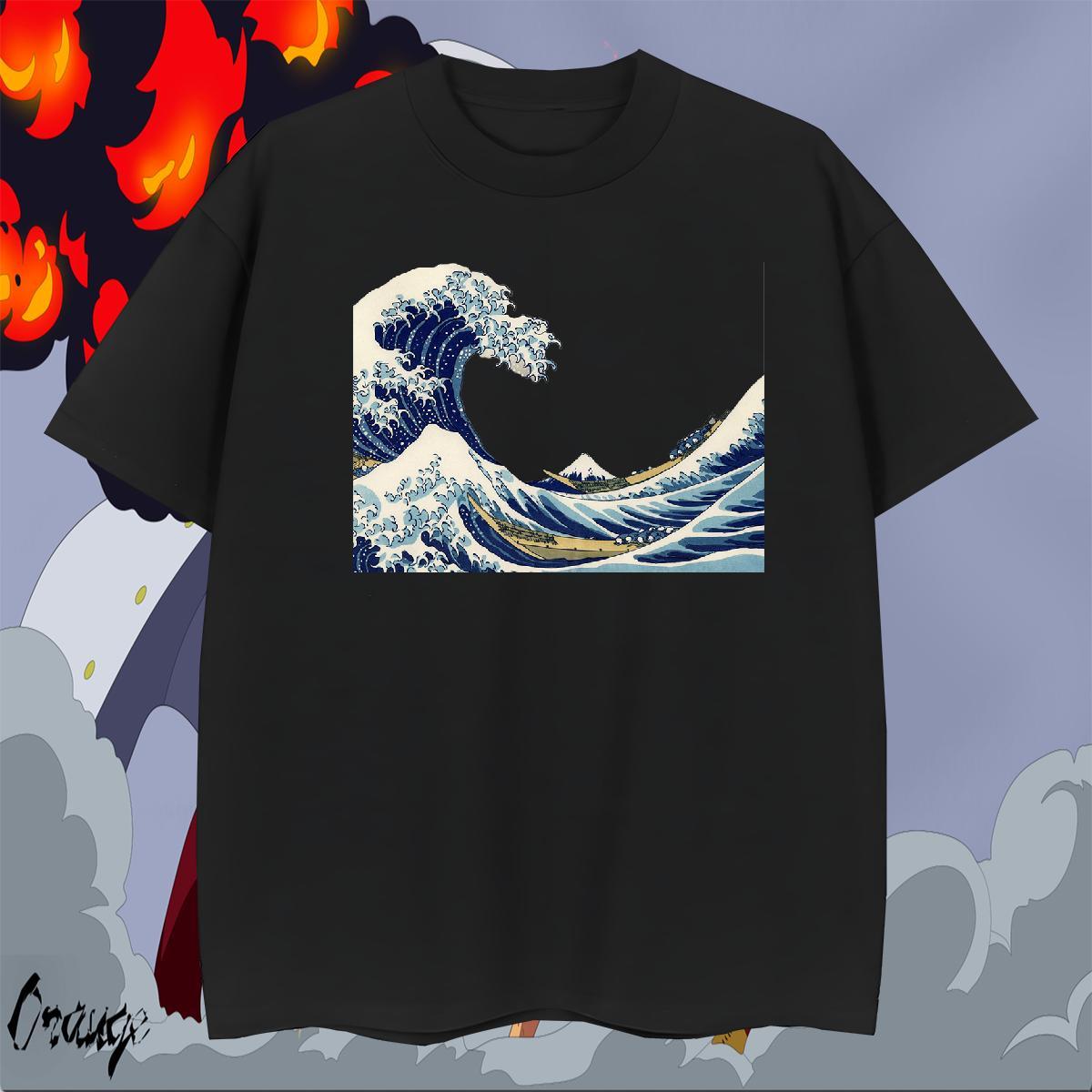 Comfortable Men Tops Tees Hip Hop 100% Cotton 230g Graphic Breathable Crew Neck sea wave Mens T Shirts Classic Casual Clothes