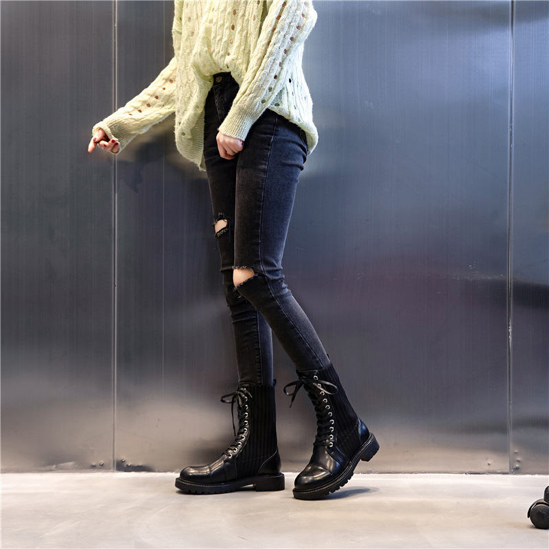 Ddmysports Autumn Winter New Genuine Leather Martin Casual Mid Length Short Boots Children S Thick Sole British Style Women Shoes And Socks OUTDOOR