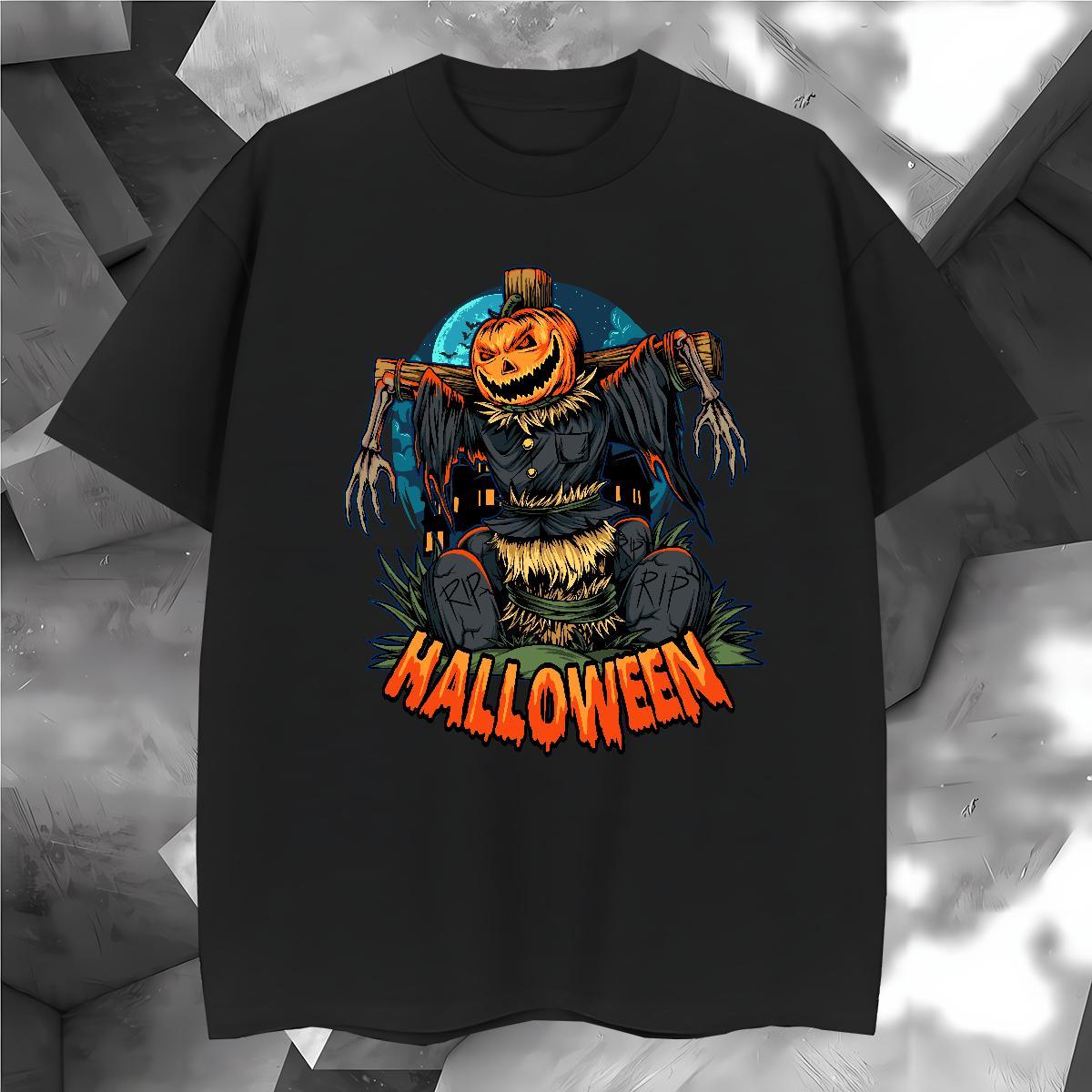 Loose Fit T-Shirts for Men halloween Breathable Soft Casual Beach Black Oversized 230g 100% Cotton Couples T Shirts DIY Tee Shirt