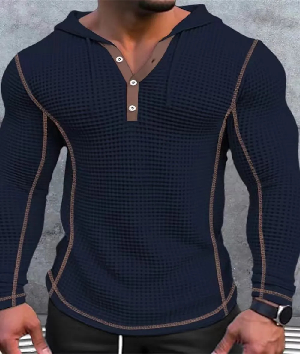 Waffle cotton ultrathin hoodie fashionable hiphop street sweater mens breathable sports jacket casual long sleeved S3XL 240819