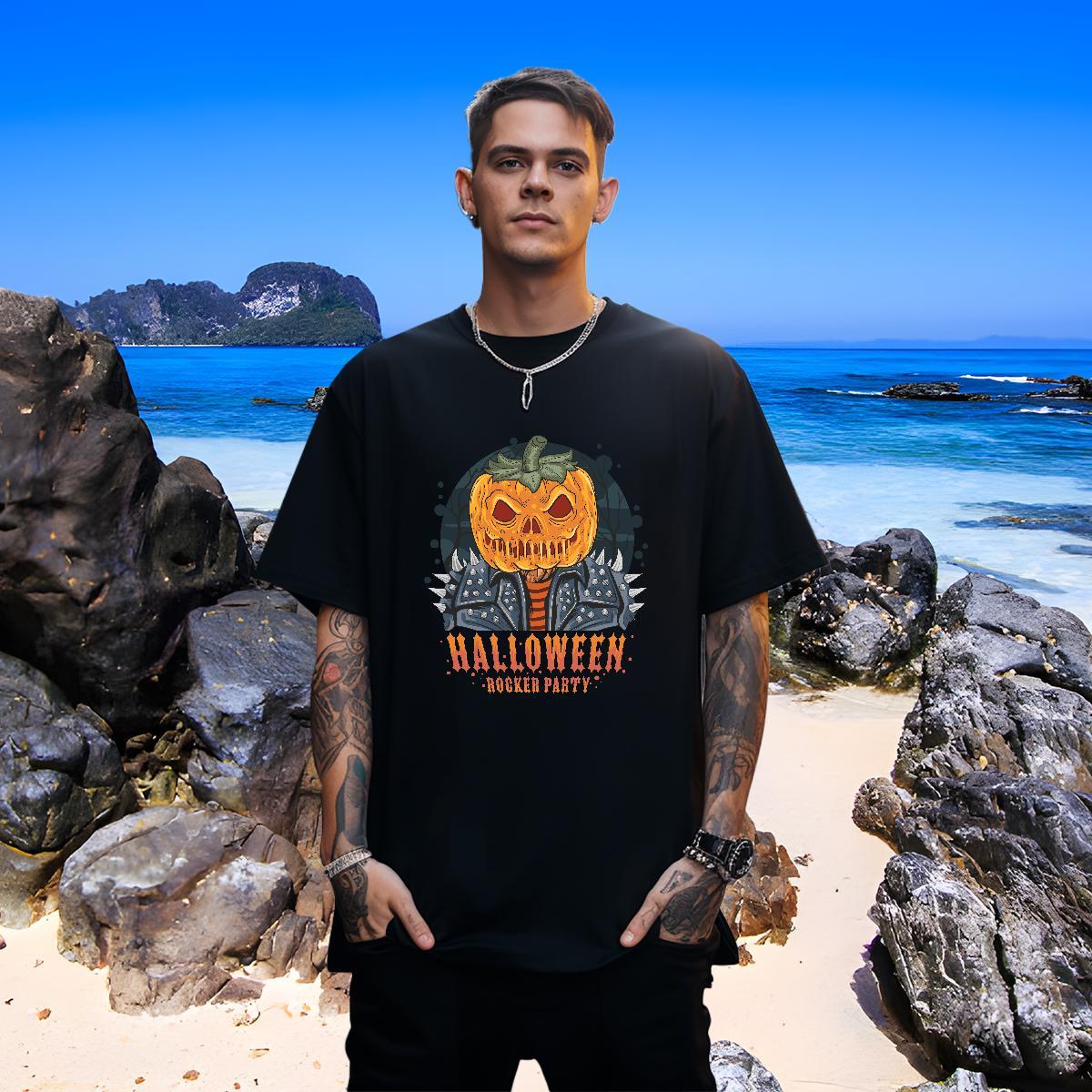 Loose Men T Shirts halloween Breathable Summer Casual Custom Printing 100% Cotton 230g Men Tees Customized Top Tees