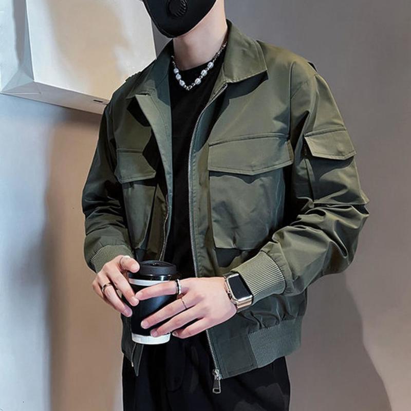 Zipper Jacket Mens Solid Color Closure with Collar Button Multiple Pockets Casual Hip Hop Streetwear Smooth 240819