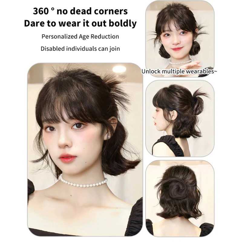 Synthetic fur curly wig clip meatball head elastic ponytail hair extension curly wig piece W240817