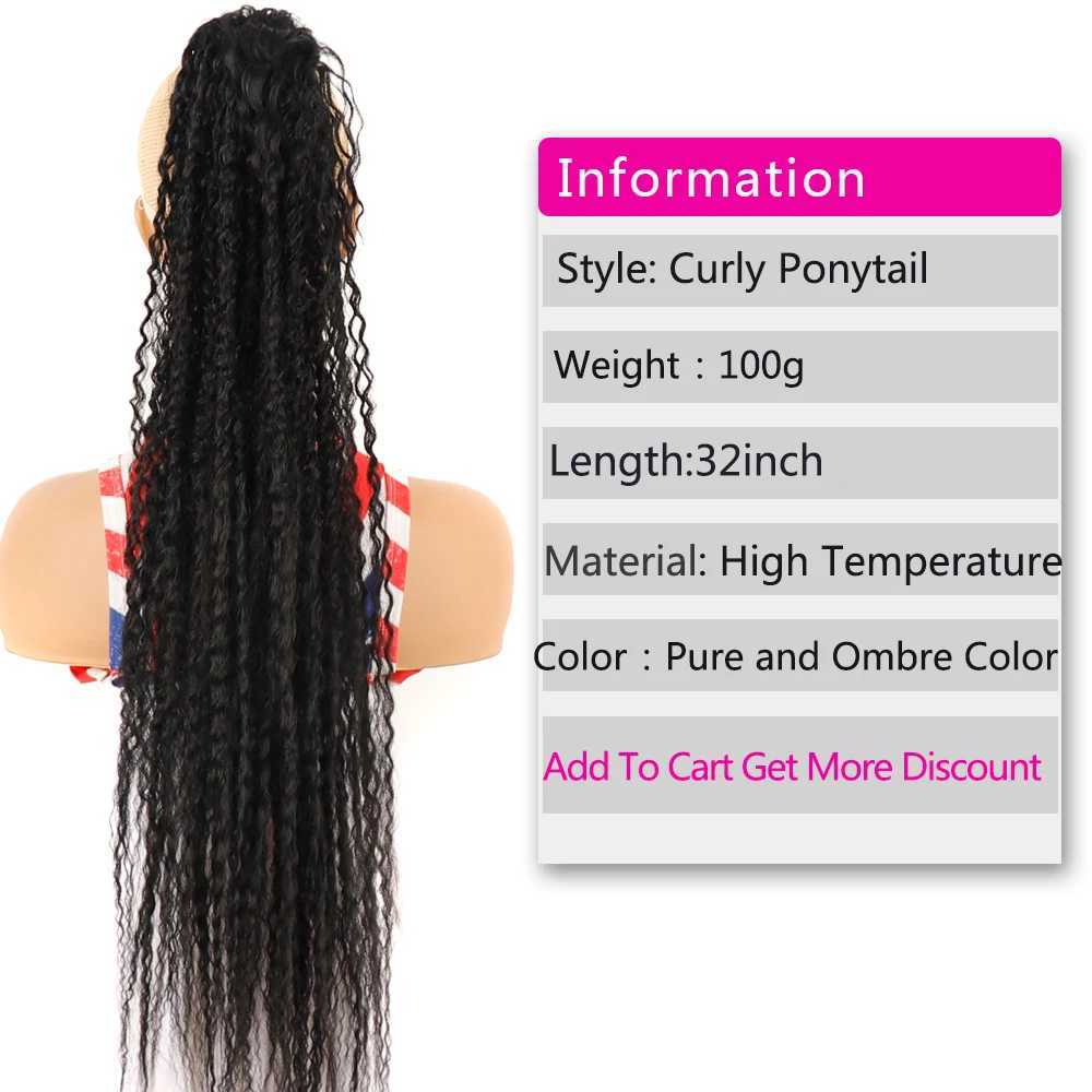 32 inch long synthetic curly ponytail extension clip on drawstring ponytail wig water wave African ponytail female hair fake W240817