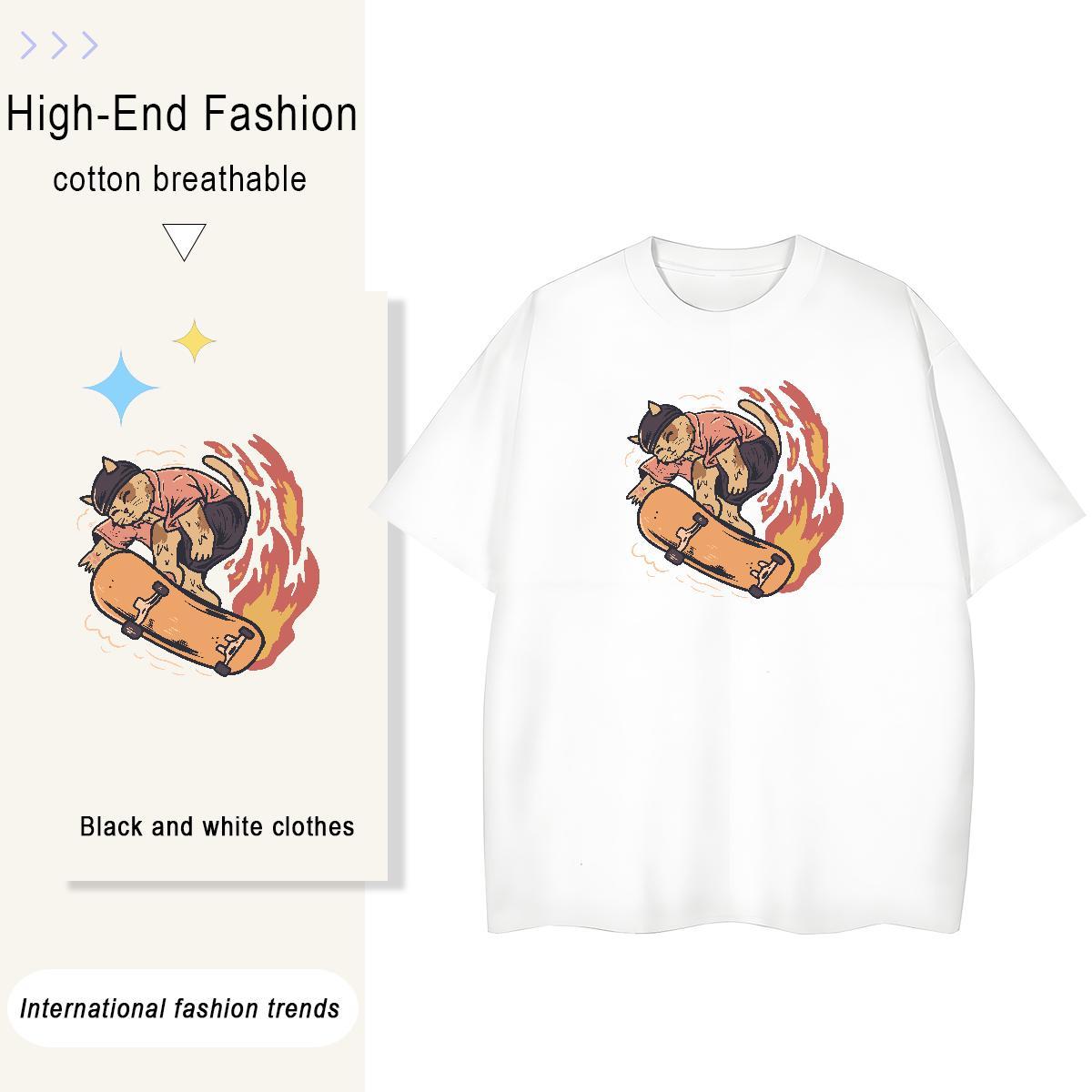 Fashion Casual Tshirts cat Sport 230g Cotton Clothings O Neck Short Sleeves Loose Fit T-Shirts for Men Plus Size Custom