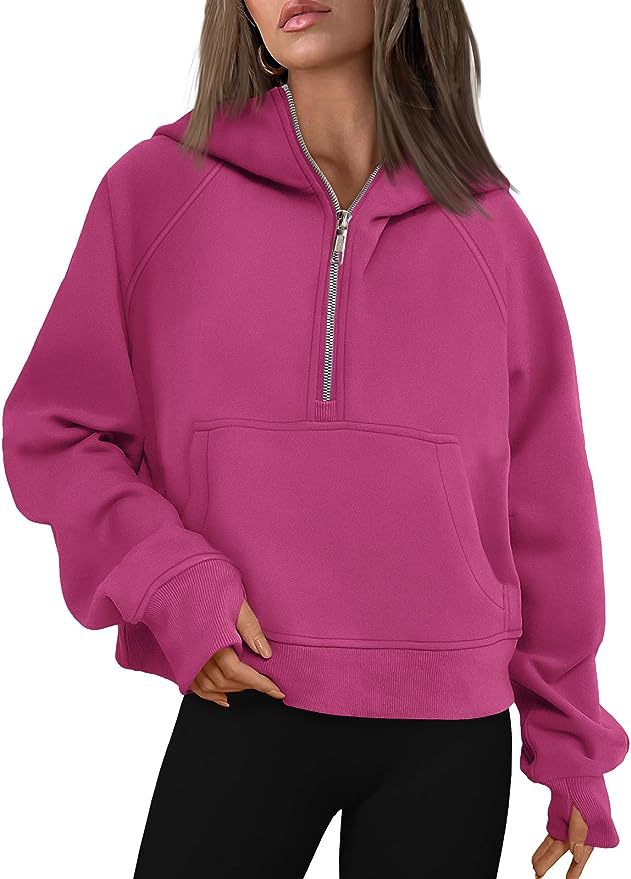 Chic Female Winter Cozy Pullover Hoodie with Stylish Collar & Semi-Zippered Opening Fit Top