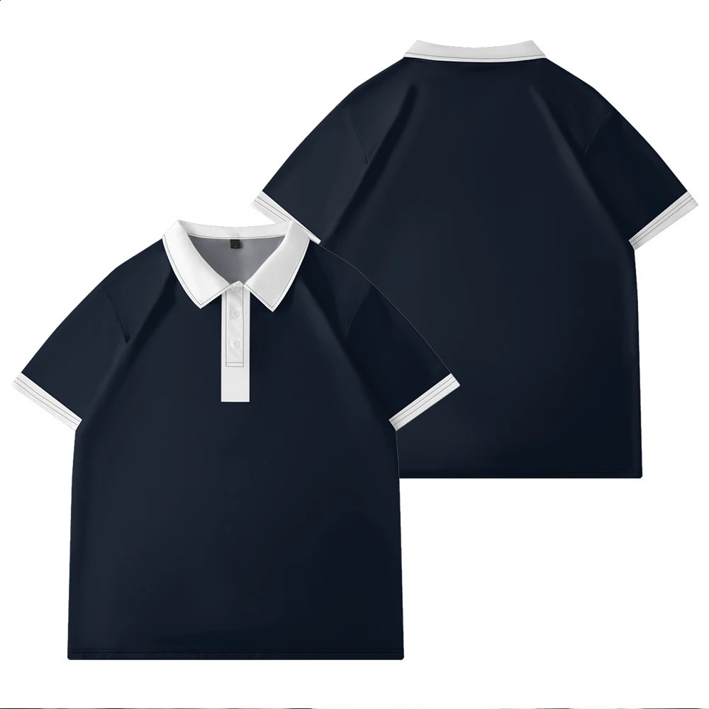 1 mens plus size polo shirt with summer navy blue print casual lapel button suitable for shopping and golf 240820