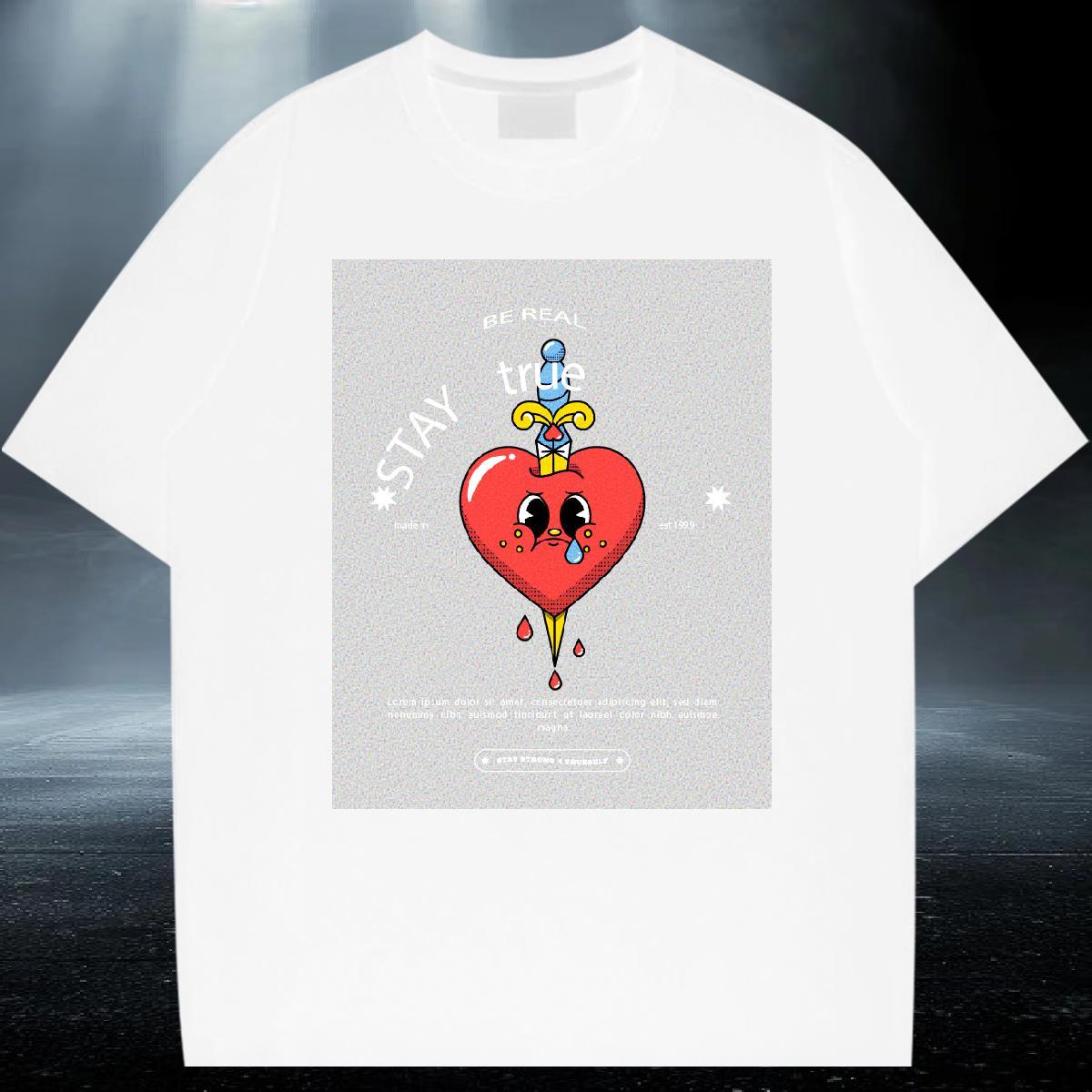 Soft Men Clothes T-Shirt Street Casual 100% Cotton 230g Anime Print Short Sleeve Soft heart T-Shirts 2024 Tops Tees