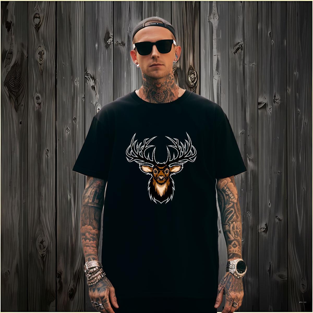 Soft Man T Shirts deer Crew Neck Daily Wear Oversized 100% Cotton 230g Men Tops Tees Fashion Design Tops Shirt
