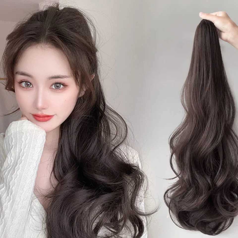 Synthetic Korean ponytail extension fiber optic high gloss claw clip long curly wig suitable for women girls and heat-resistant hair clips W240817