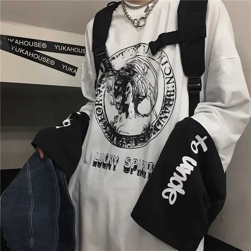 Man Oversized Tshirt Summer Men clothing Unisex Long sleeve tee Streetwear Harajuku Goth Punk Tops Dark Y2k Loose Anime T-ShirtsXJ240819