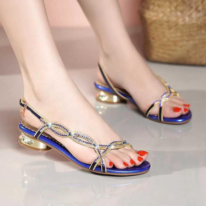 Temperament Elegant Rhinestone Sandals Summer Low Heel Shoe New Open Shoes Rhinestone Gift Fashion Flat Women Sandal CL240806