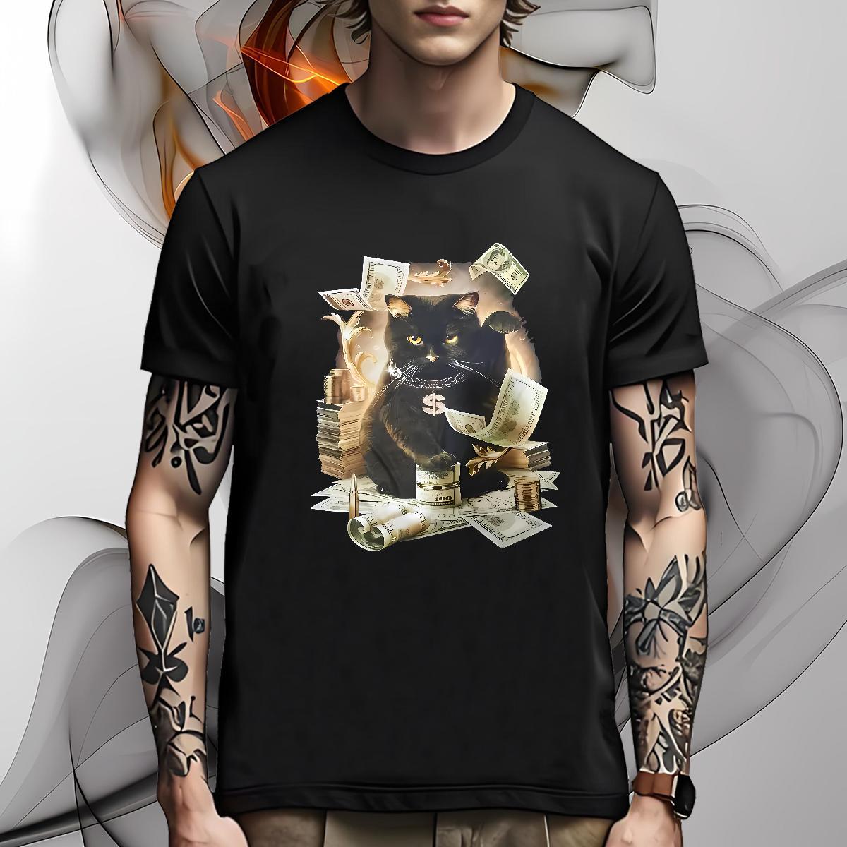 Unisex Mens T Shirts cat Round Neck Short Sleeve Daily Outfit Graphic 230g Cotton Couples T Shirts New Arrival Wear