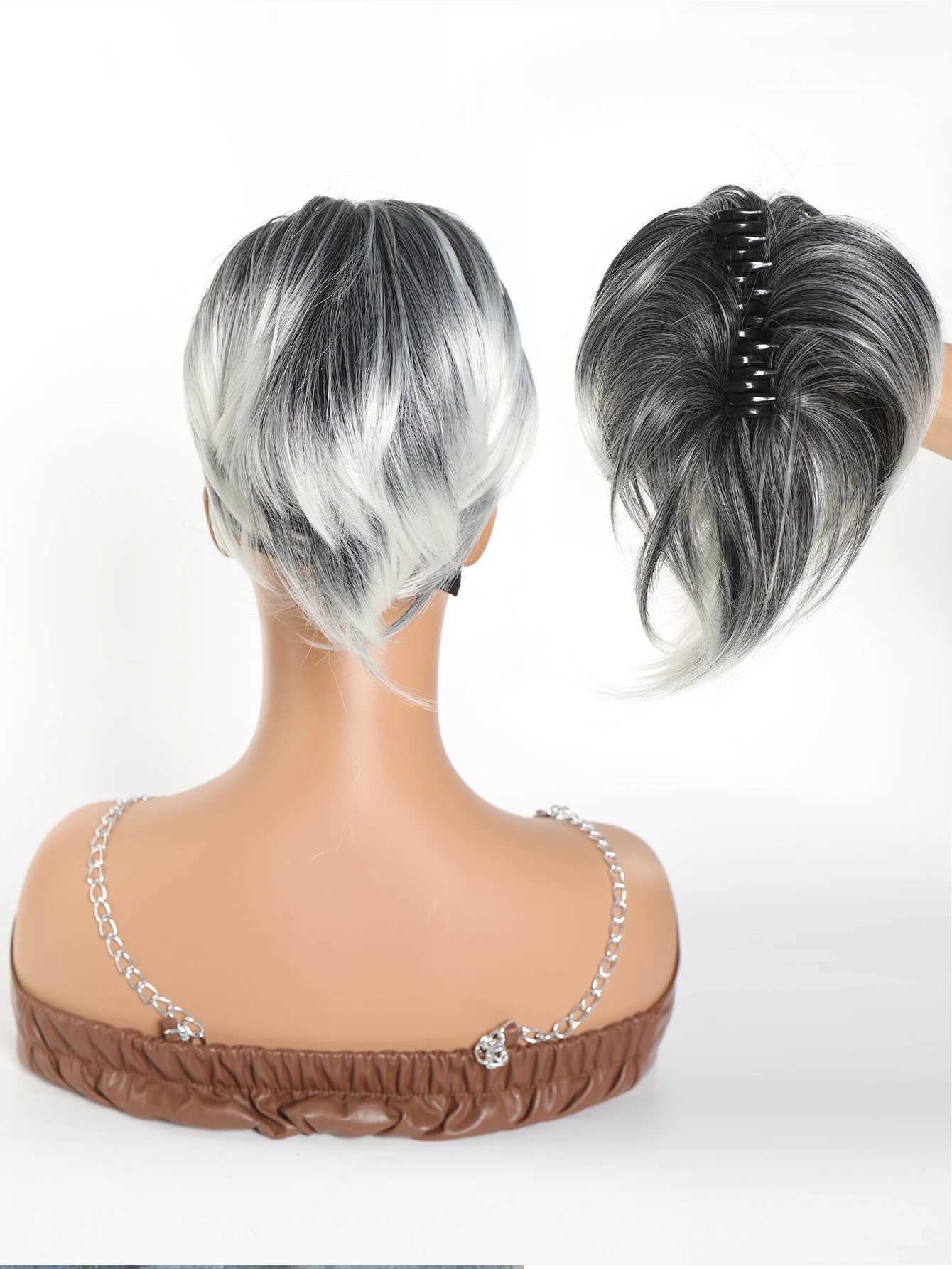 Synthetic Claw Clip DIY Short Ponytail Hair Extension Bent Metal Bread Hair Flaps Wig Messy Straight Hair Suitable for Women W240817