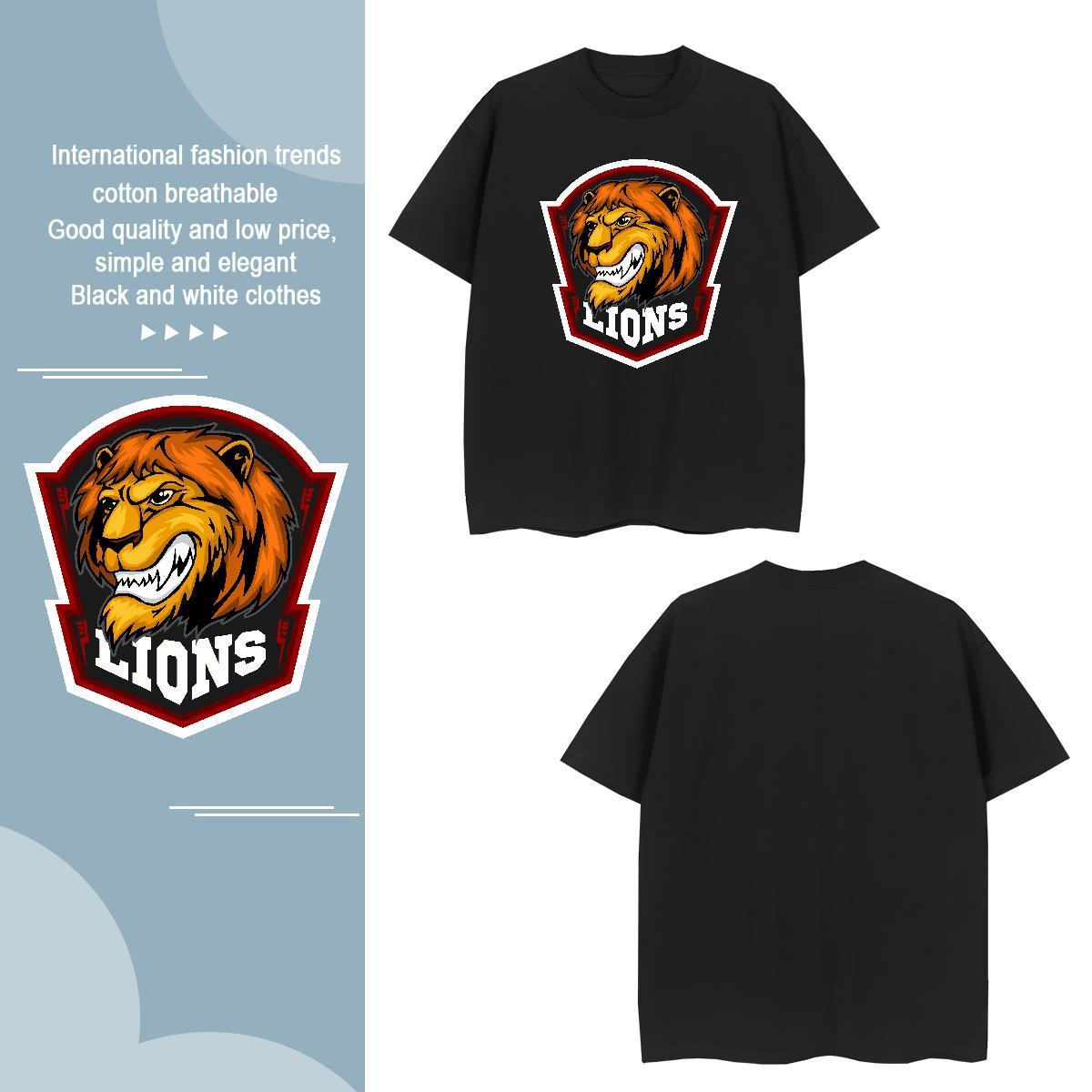 Unisex T shirt lion O Neck Short Sleeves Street wear Hip Hop Anime 230g Pure Cotton Couples T Shirts Fashion New Wear