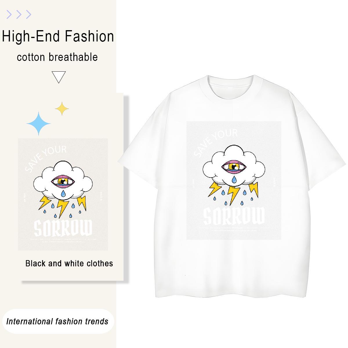 Soft watching 100% Cotton 230g Men Clothes T-Shirt Summer Casual Breathable Mens T Shirts Stylist DIY Anime Clothings