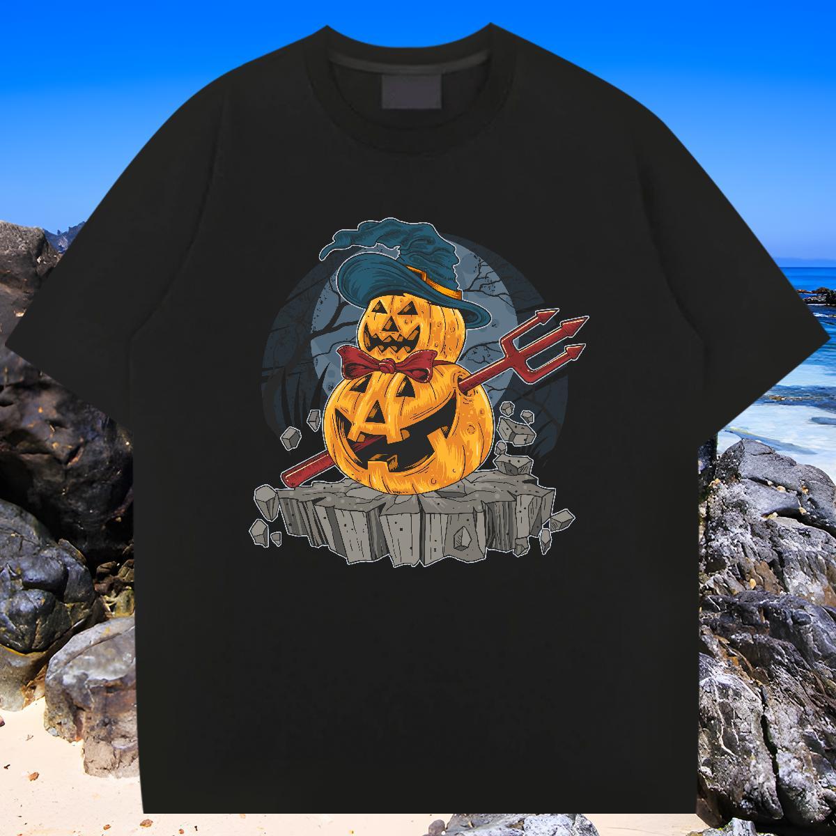High Quality Men T Shirts halloween Round Neck Short Sleeve Outdoor Cartoon Print 230g 100% Cotton Men Tops Tees Casual New Polos