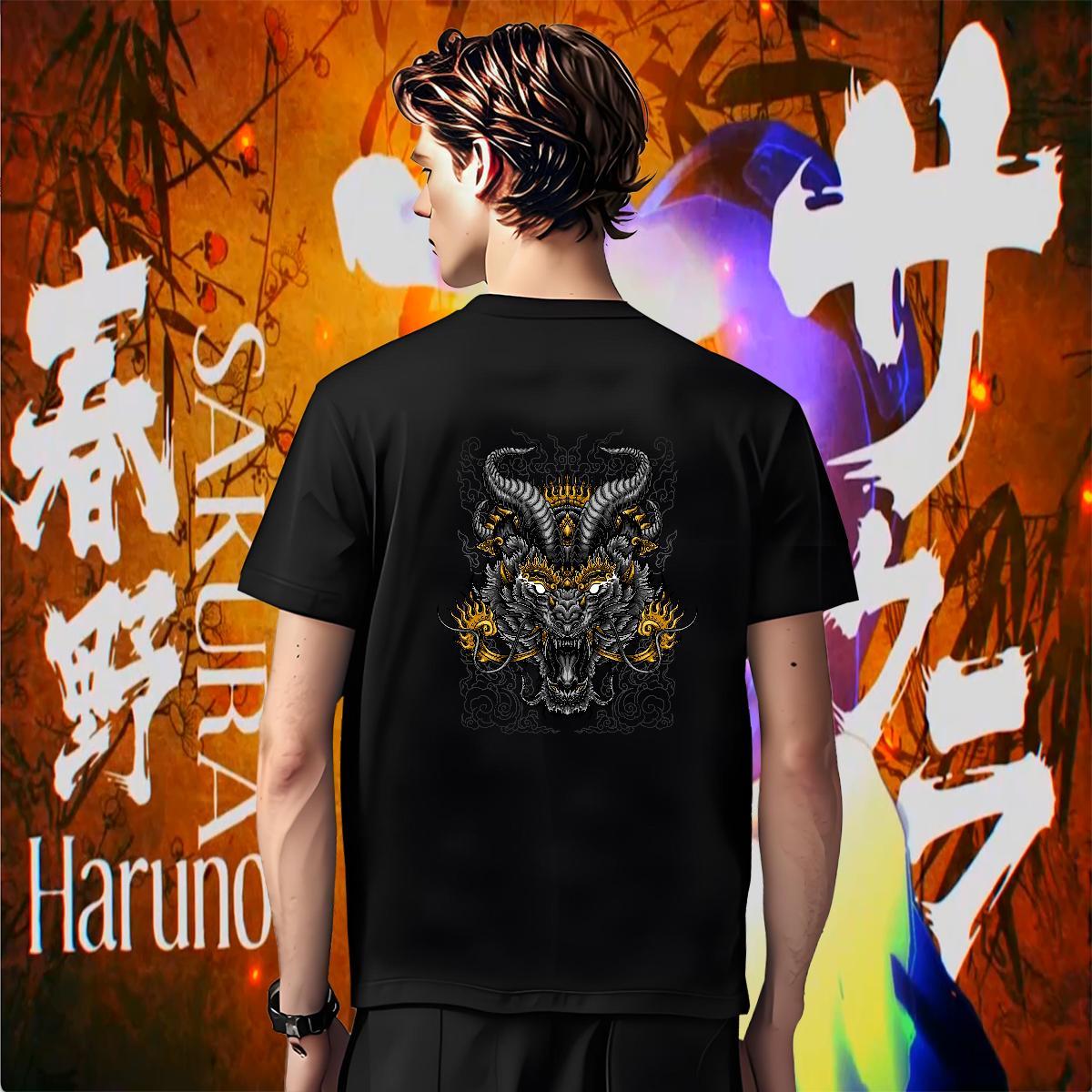 Mens T Shirts 100% Cotton 230g dragon Hip Hop Street Breathable Short Sleeve Anime Print Men Tees New Wholesale Tops Shirt