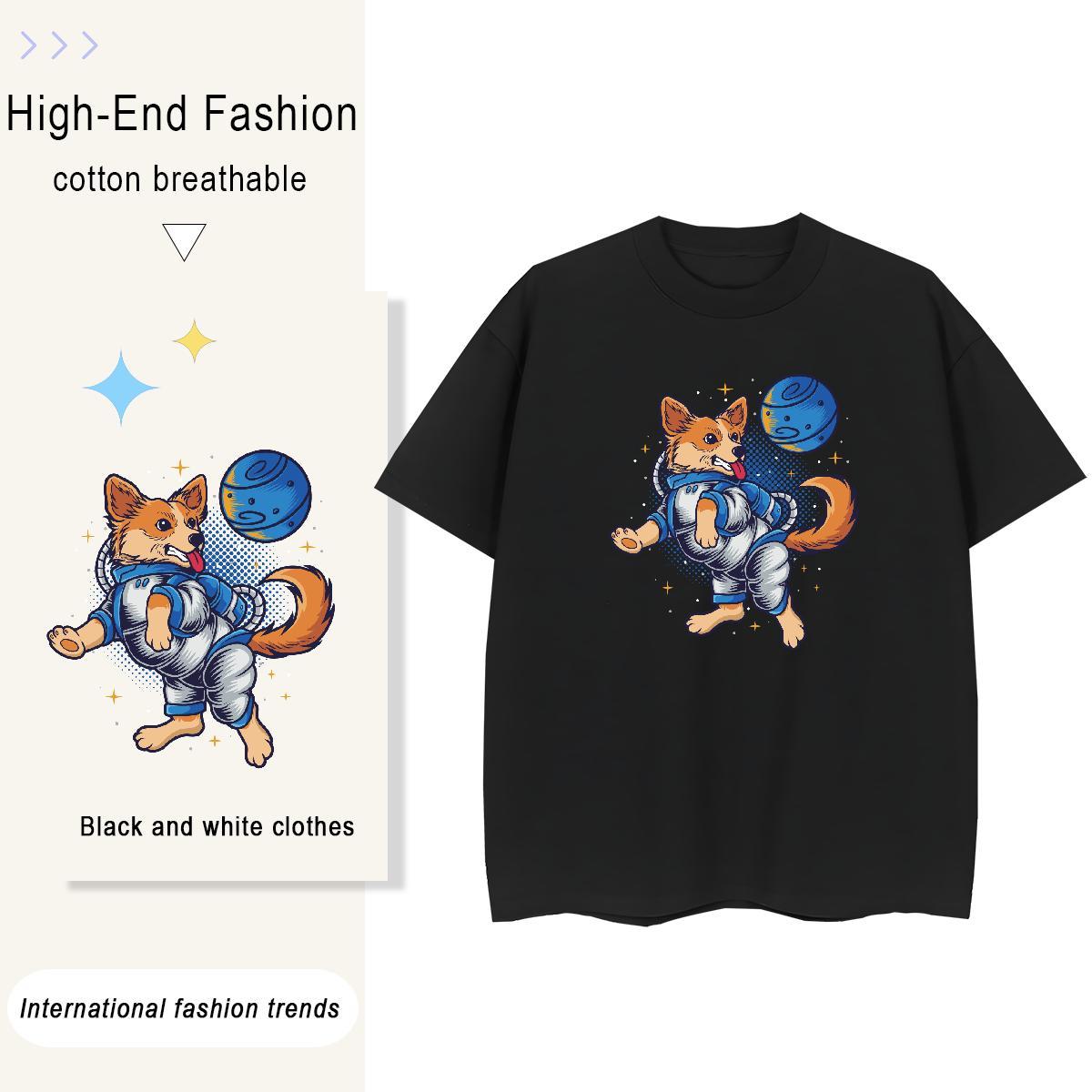 2024 Summer Men Tshirts dog Beach 230g Pure Cotton Tops Tees Breathable Crew Neck Wholesale Men T Shirts Anime