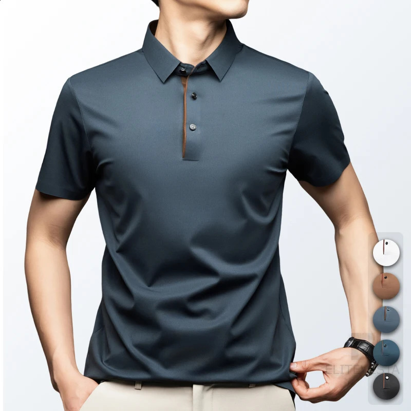 Ice Silk High-End Summer Mens Polo Shirt Golf Shirt Sportswear Business Casual Seamless T-shirt 240820