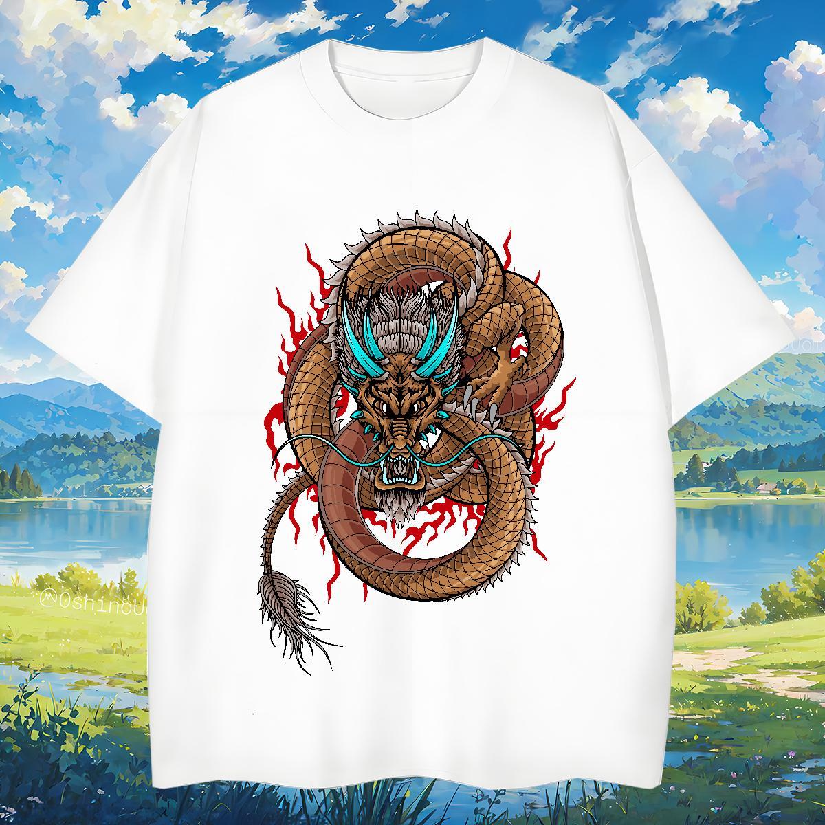 T shirt 230g Cotton dragon Casual Daily Wear Short Sleeve O-Neck Asian Size Men Tees New Designer Soft Tee Shirt