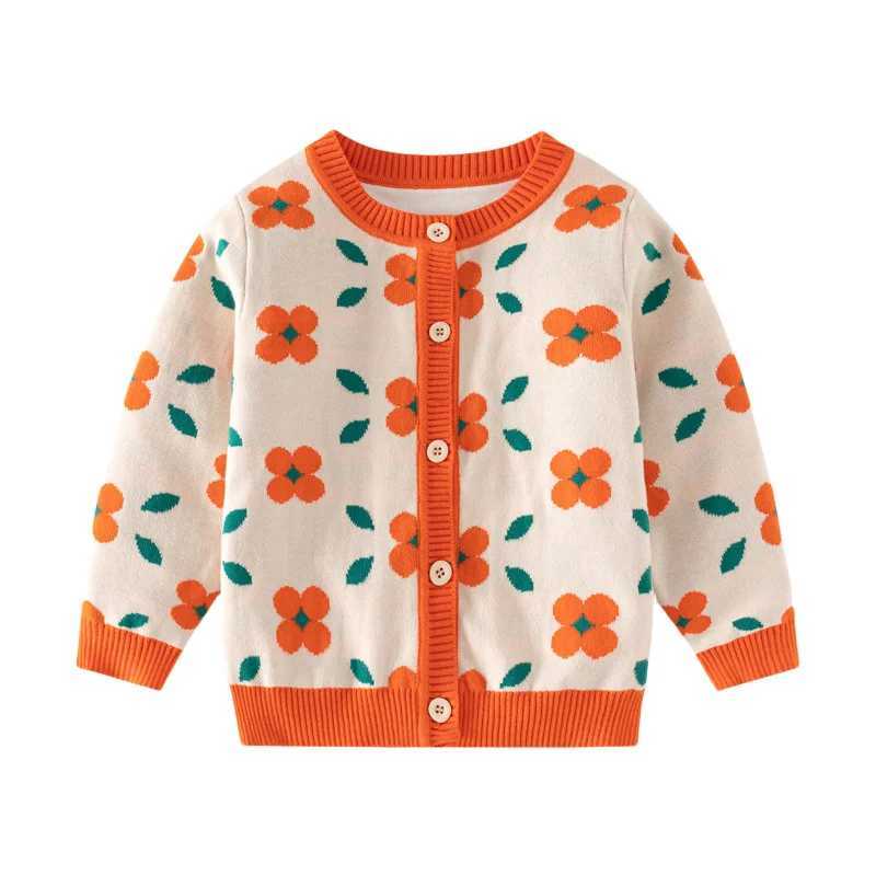 Jumping Meters 3-7T Autumn Winter Girls Sweater Orange Childrens Clothing Long Sleeve Button Baby Clothing W240820