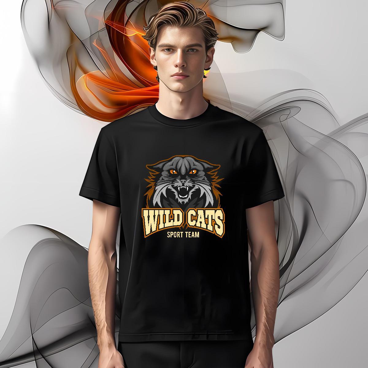 Loose T-Shirts wild cat Round Neck Short Sleeve Street DIY 230g Cotton Tshirt for Man Woman Custom Clothes