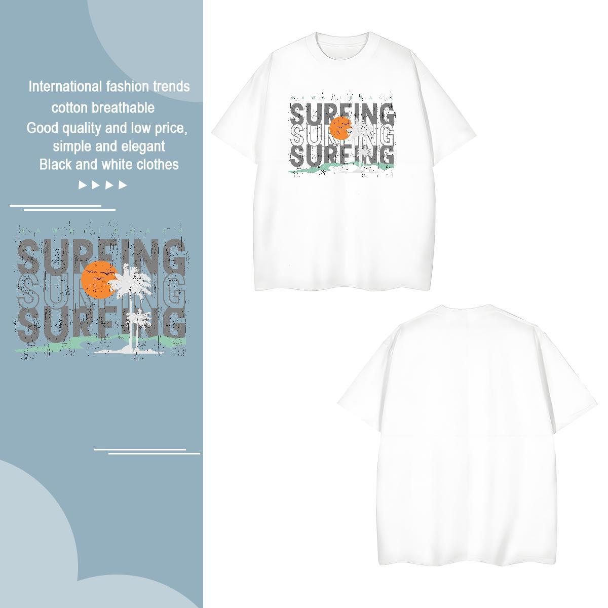 Brand beach 100% Cotton 230g Tshirts Summer Casual Breathable Mens T Shirts Classic Custom Printing Tee Shirt