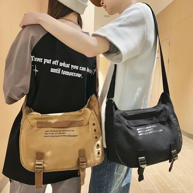 Vintage Letter Canvas Crossbody Bags for Men Shoulder Strap Handbags college student Messenger Bag bolsos hombre 240819