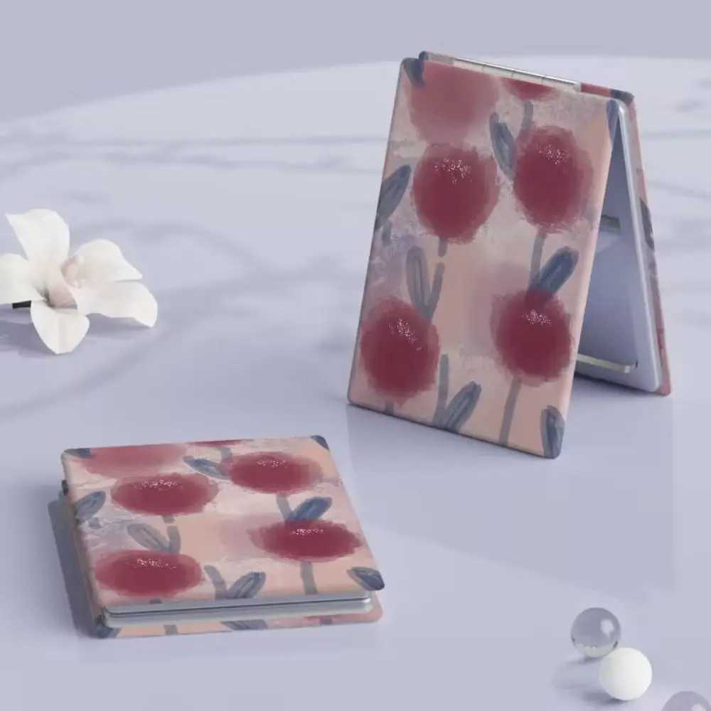 PU Folding Makeup Mirror High Definition Foldable Cosmetic Mirror Elegant Blue Rose Rectangle Pocket Mirror Students Y240819