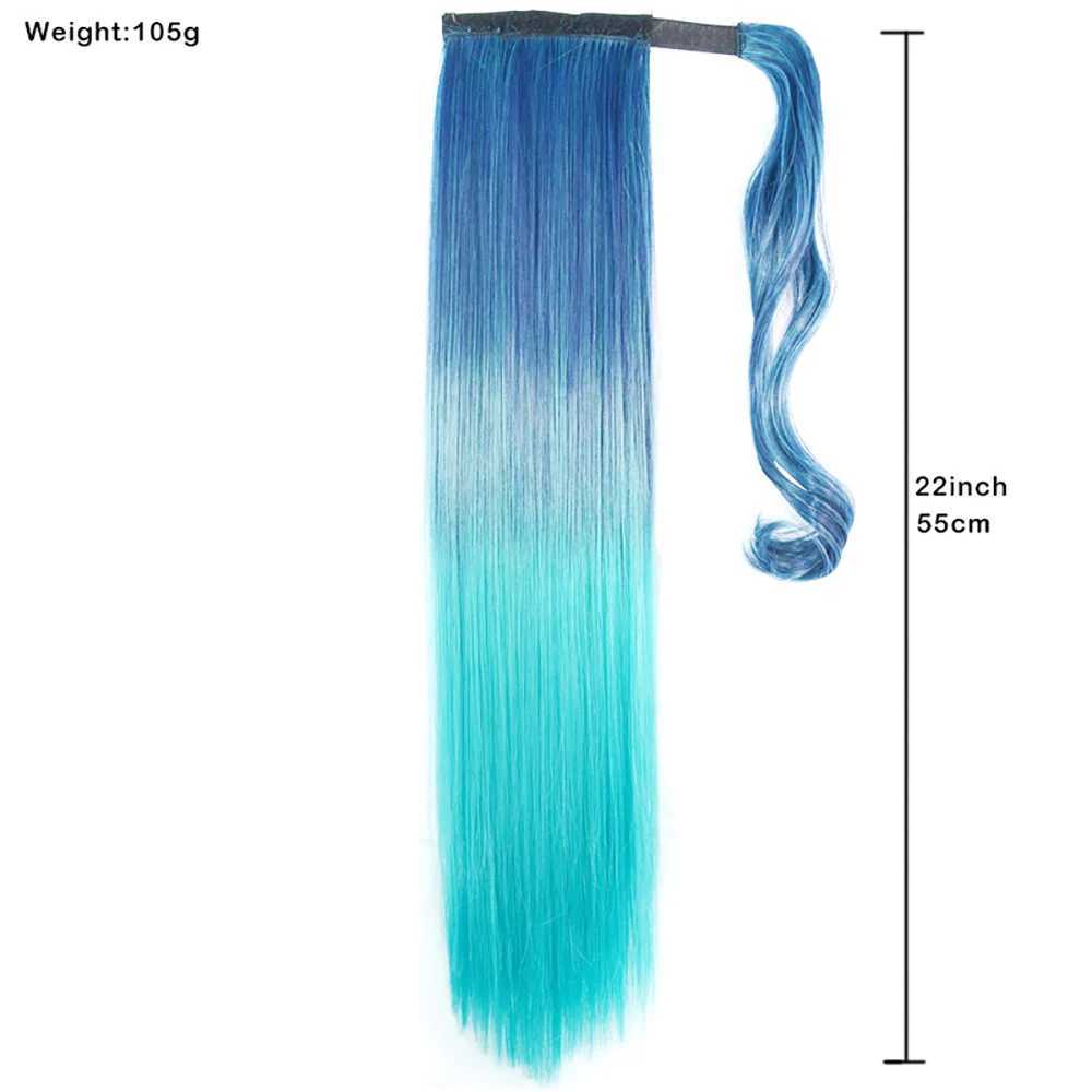 Zolins long straight synthetic ponytail with hair extensions wrapped around the ponytail. Green pink purple. Umbre girls hair W240817