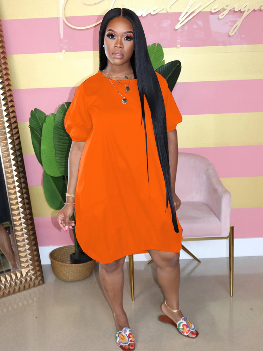 LW Plus Size dresses summer short sleeve dress Round Neck Bud Loose mini Dress Casual Drop Shoulder Knee dress Female Vestidos 240819