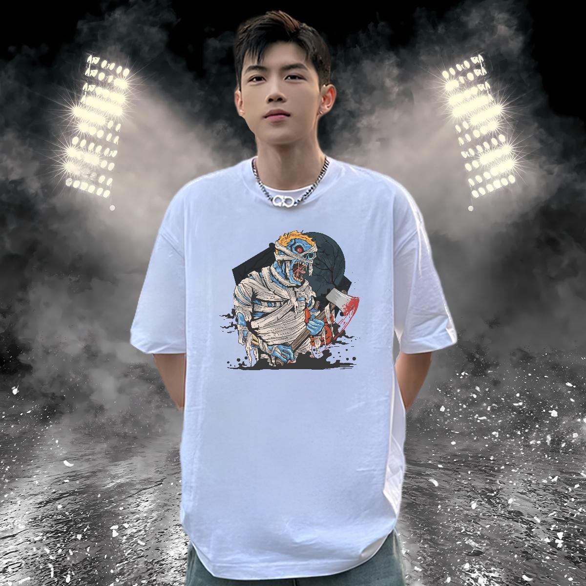 Classic Casual Men Tshirts zombie Casual Daily Wear 230g 100% Cotton Tops Tees Short Sleeve O-Neck Loose Men T Shirts Custom Print Plus Size