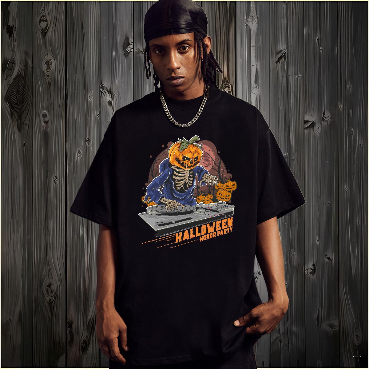 Classic T-Shirts for Men halloween Breathable Crew Neck Summer Casual Black White 100% Cotton 230g Tshirt for Man Woman DIY Customized Wear