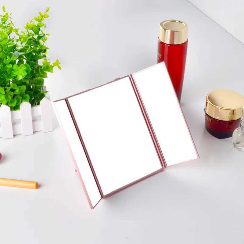 1Pc Triple Folding Makeup Mirror Plastic Handheld Vanity Mirror Pink Green Portable Adjustable Beauty Tool Y240819