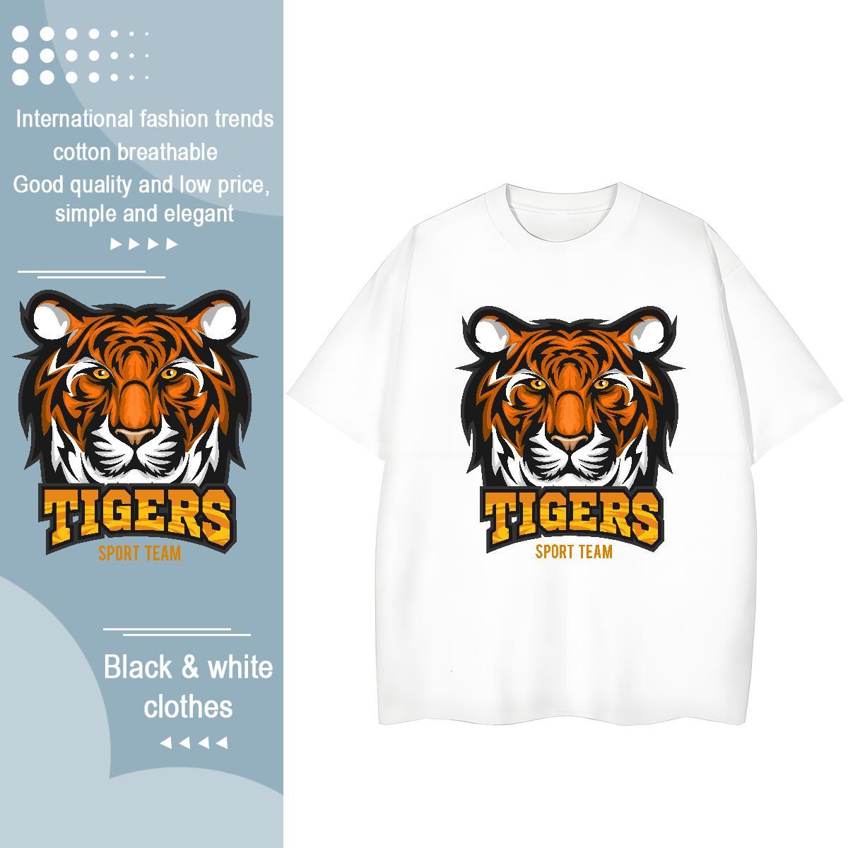 Loose Fit T shirt tiger Breathable Short Sleeve Sports Casual Skull 230g 100% Cotton Mens Tshirts Custom Tops Shirt